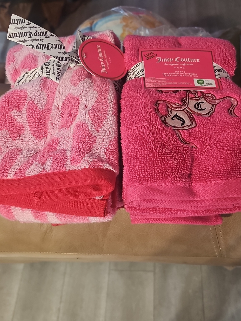 Juicy Couture Vibrant Pink Hand Towel Set with Logo Detail